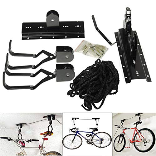 Bike Lift Hoist-Heavy Duty Ceiling Mounted Storage Garage Hanger-Pulley Rack Great Working Tools Hoists-Hanging Ladder Lifts-Mount Capacity Hooks and Pulleys-Convenient Bicycle Hangers for Garage Bike Lift Hoist-Heavy Duty Ceiling Mounted Storage Garage Hanger-Pulley Rack Great Working Tools Hoists-Hanging Ladder Lifts-Mount Capacity Hooks and Pulleys-Convenient Bicycle Hangers for Garage