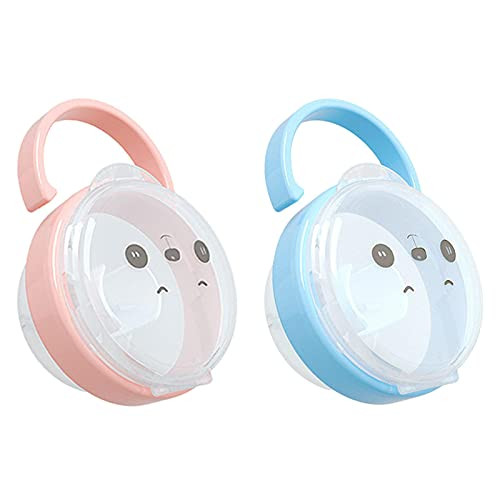 Baby Pacifier Case- Pacifier Box and Baby Binky Holder with Cute Expression Design- Plastic Pacifier Shield Case with Handle- Pacifier Container Accessories 2 Pack- Pink Plus Blue