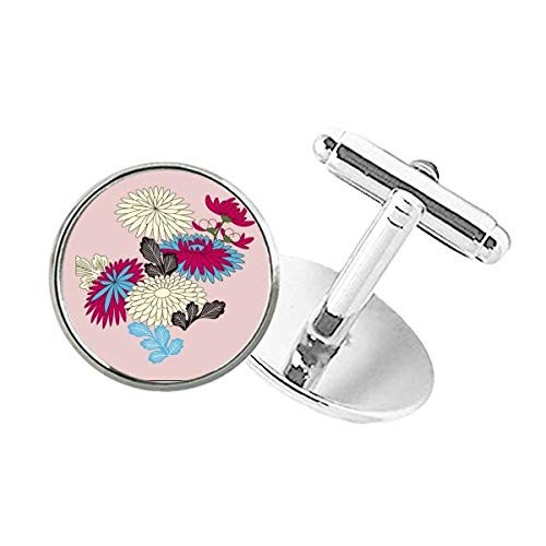 DIYthinker Painting Japanese Culture Pink Round Button Cuff Clip Stud Cufflinks
