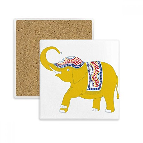 Thailand Yellow Elephant Shield Square Coaster Cup Mat Mug Subplate Holder Insulation Stone