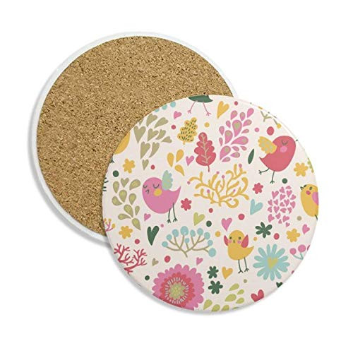 Bird Leaves Flower Plant Paint Coaster Cup Mug Tabletop Protection Absorbent Stone