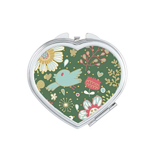 Dark Green Flower Paint Heart Mirror Travel Magnification Portable Handheld Pocket Makeup Dark Green Flower Paint Heart Mirror Travel Magnification Portable Handheld Pocket Makeup