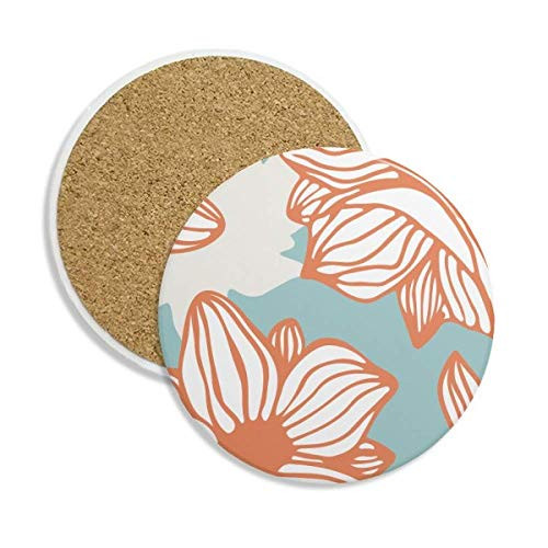 Orange Blue Flower Plant Paint Coaster Cup Mug Tabletop Protection Absorbent Stone