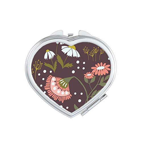 Brown Flowers Paint Heart Mirror Travel Magnification Portable Handheld Pocket Makeup Brown Flowers Paint Heart Mirror Travel Magnification Portable Handheld Pocket Makeup