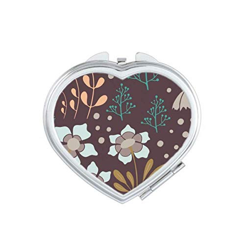 Brown Flower Flower Paint Heart Mirror Travel Magnification Portable Handheld Pocket Makeup Brown Flower Flower Paint Heart Mirror Travel Magnification Portable Handheld Pocket Makeup