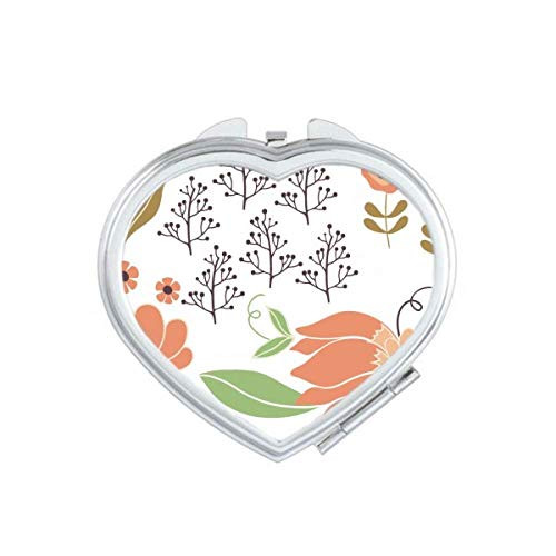 White Orange Flower Paint Heart Mirror Travel Magnification Portable Handheld Pocket Makeup White Orange Flower Paint Heart Mirror Travel Magnification Portable Handheld Pocket Makeup