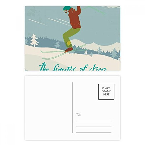 Skiing Ski Board Winter Sport Illustration Postcard Set Birthday Mailing Thanks Greeting Card