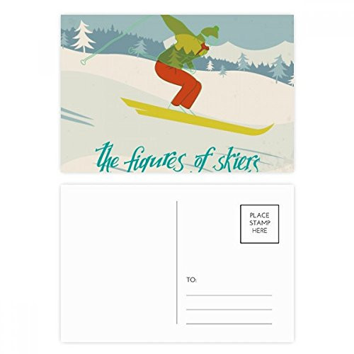 Ski Board Skiing Winter Sport Illustration Postcard Set Birthday Mailing Thanks Greeting Card