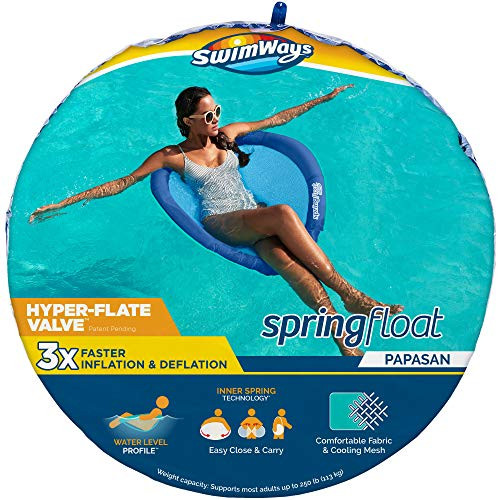 SwimWays Spring Float Papasan Pool Lounge Chair with Hyper-Flate Valve- Blue- 36"L x 35.5"W x 2.5"H
