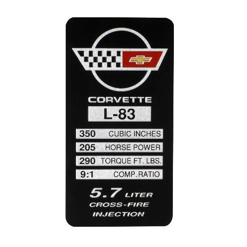 C4 Corvette 1984 L83 Engine ID Spec Metal Data Plate Emblem
