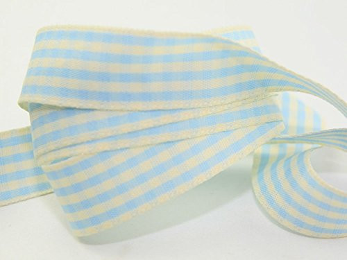 7mm Berisford Rustic Gingham Check Print Ribbon 3 Sky - per metre
