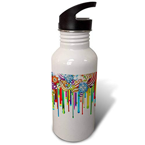 3dRose Pretty Flowers Dripping Color Paint - Water Bottles -wb-236054-1-