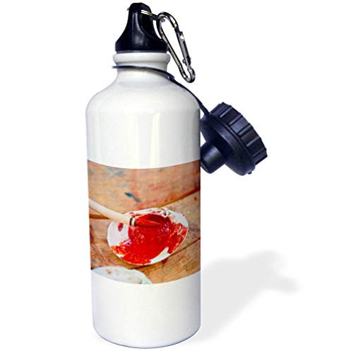 3dRose Alexis Photography - Objects Misc. - Artistic Brush Over a Seashell with red Paint on a Wooden Table - 21 oz Sports Water Bottle -wb-308099-1-