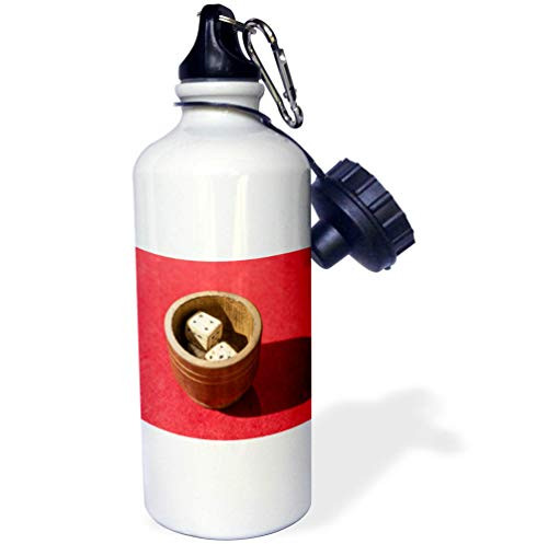 3dRose Alexis Photography - Objects Misc. - Wooden Dices in a Wooden Mug on a Table Covered with red Cloth - 21 oz Sports Water Bottle -wb-308483-1-