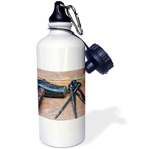 3dRose Alexis Photography - Objects Tools - Vintage Metal Hammer and Metal Nails on a Grunge Wooden Table - 21 oz Sports Water Bottle -wb-308485-1-
