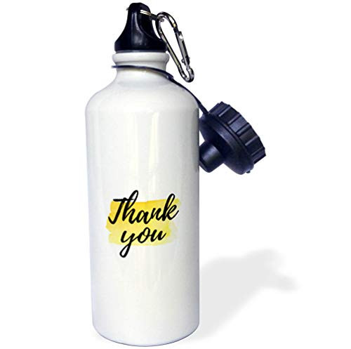 3dRose Stamp City - Typography - Black Cursive Thank You on Yellow Paint Splash on White Background. - 21 oz Sports Water Bottle -wb-324899-1- 3dRose Stamp City - Typography - Black Cursive Thank You on Yellow Paint Splash on White Background. - 21 oz Sports Water Bottle -wb-324899-1-