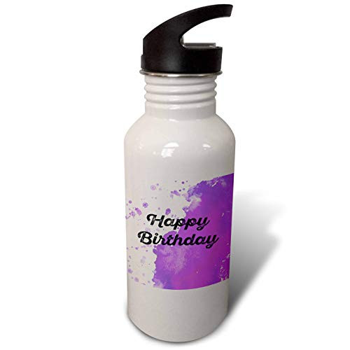 3dRose Happy Birthday with a Purple Watercolor Paint Splotch as. - Water Bottles -wb-326857-1-