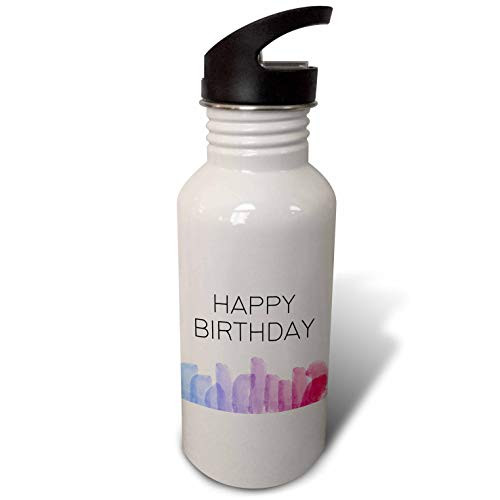 3dRose Happy Birthday with Colorful Watercolor Paint Strokes. - Water Bottles -wb-326858-1-