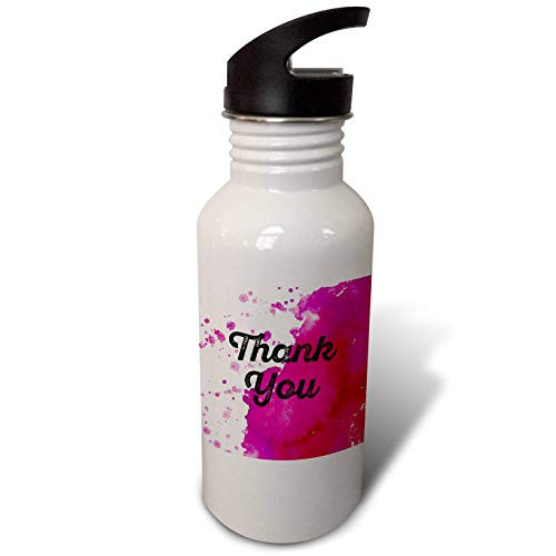 3dRose Thank You with a Pink Watercolor Paint Splotch as Background. - Water Bottles -wb-327769-2-