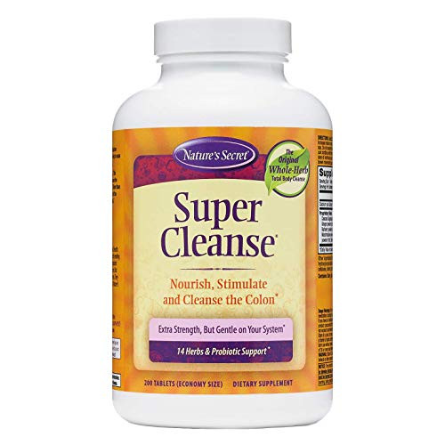 Nature's Secret Super Cleanse Extra Strength Toxin Detox  and  Gentle Elimination Total Body Cleanse- Digestive  and  Colon Health Support - Stimulating Blend of 14 Herbs with Probiotics - 200 Tablets
