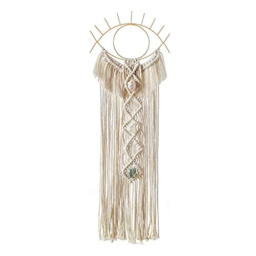Wall Hanging Macrame Dream Catchers for Bedroom- Evil Eye Dream Catcher with Crystal Stone Pendant Bohemian Tassel Tapestry- Handmade Woven Dream Catcher for Home Decor Ornament Craft Gift - 70x26cm