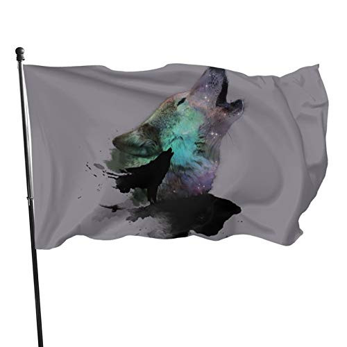 AnRanHommie Dark Paint Space Wolf Flag Banner Breeze Flags Garden Flag Indoor/Outdoor Decoration - 3x5 Ft-No Flag Pole-
