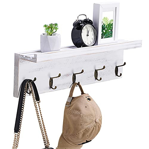 Snughome Entryway Coat Hooks Wall Mounted with Shelf- 23.6 Rustic Wooden Wall Mounted Coat Rack with 5 Vintage Metal Hooks for Hallway- Bathroom- Living Room- Bedroom- Kitchen-Rustic White- Snughome Entryway Coat Hooks Wall Mounted with Shelf- 23.6 Rustic Wooden Wall Mounted Coat Rack with 5 Vintage Metal Hooks for Hallway- Bathroom- Living Room- Bedroom- Kitchen-Rustic White-
