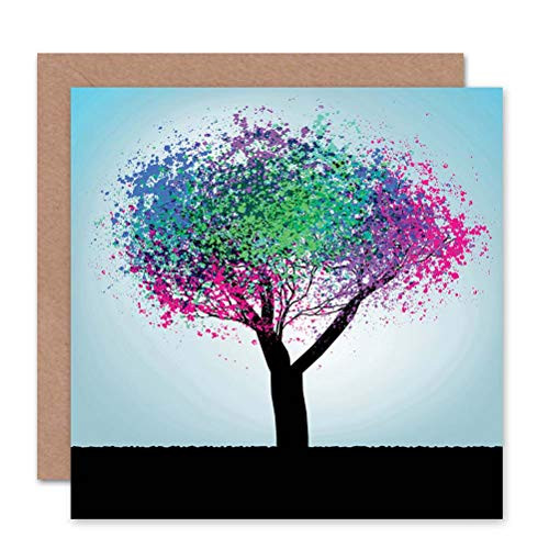 Wee Blue Coo Colourful Paint Spray Tree Abstract Blank Greetings Birthday Card Art