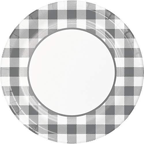 Creative Converting Gray and White Buffalo Check Banquet Plates- 8 ct-"10"""