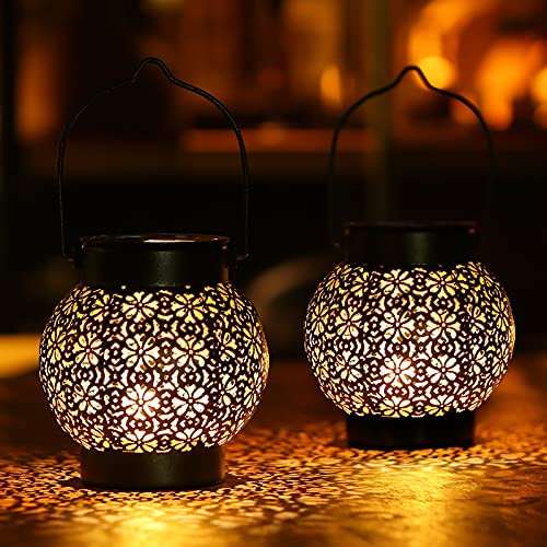 Tomshine 2 Pack Solar Lanterns- Small Hanging Solar Lantern Outdoor Lantern Solar Lights Metal Solar Powered Lantern Waterproof Decorations for Garden- Patio- Yard- Walkway Tomshine 2 Pack Solar Lanterns- Small Hanging Solar Lantern Outdoor Lantern Solar Lights Metal Solar Powered Lantern Waterproof Decorations for Garden- Patio- Yard- Walkway