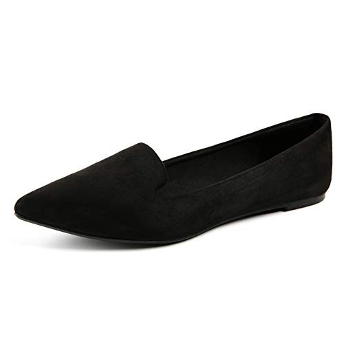 MUSSHOE Ballet Flats for Women Comfortable Women's Flats Memory Foam Slip on Pointed Toe Flats Shoes Women-Black 8