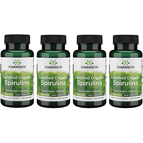 Swanson Certified Organic Spirulina 500 mg 180 Tabs 4 Pack