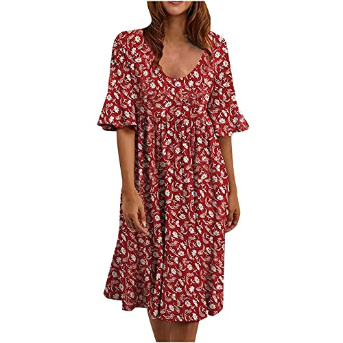 Casual Summer Dress for Women-Loose Round Neck Flared Sleeve Midi Dress Cocktail Party Elegant Print Flowy Dress Casual Summer Dress for Women-Loose Round Neck Flared Sleeve Midi Dress Cocktail Party Elegant Print Flowy Dress