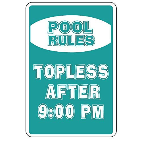 amusFlynnel Warning Sign Pool Rules Topless After Road Sign Business Sign 8X12 Inches Aluminum Metal Tin Sign