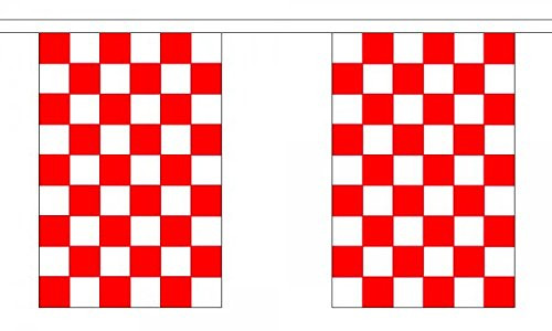 Red and White Check String 30 Flag Polyester Material Bunting - 9m -30'- Long