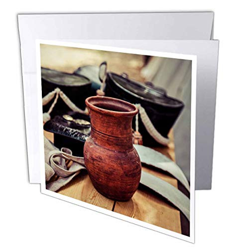 3dRose Alexis Photography - Objects Kitchenware - A Ceramic jar on a Wooden Table. Vintage Shako Hats in The Background - 12 Greeting Cards with envelopes -gc-308105-2-