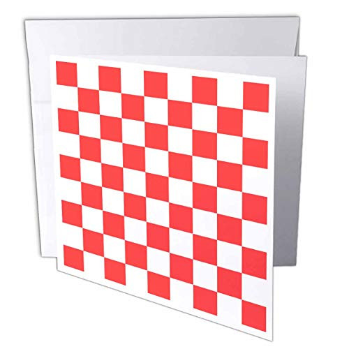 3dRose InspirationzStore Patterns - Checkered red and White Squares Pattern - Bold Bright Check Checked Checkerboard Chessboard Mosaic - 12 Greeting Cards with envelopes -gc-154539-2-