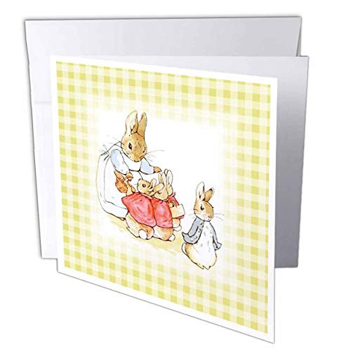 3dRose Florene - Nursery Rhymes and Fairytales - Image of Peter Rabbit On Cream Checks - 12 Greeting Cards with envelopes -gc-234301-2-