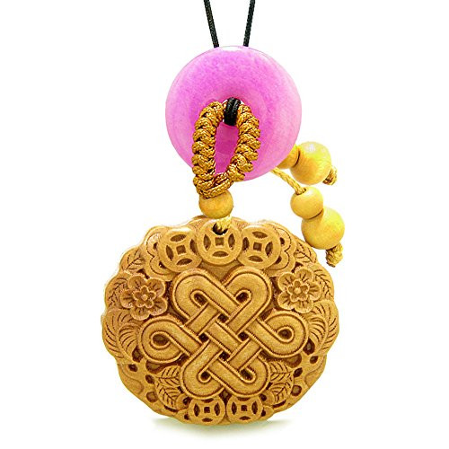 Celtic Shield Knot Lucky Coins Car Charm or Home Decor Pink Quartz Donut Protection Powers Magic Amulet