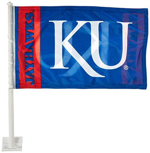 Kansas Jayhawks KU NCAA Car Flag W/Wall Bracket Set Of 2