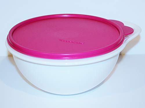 Tupperware Mini Thatsa Bowl 6cup White with Large Tab Pink Seal