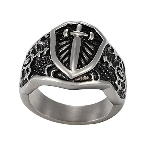 316L Men's Stainless Steel Vintage Celtic Medieval Cross Sword Shield Ring Band-Size 7-11 -12-