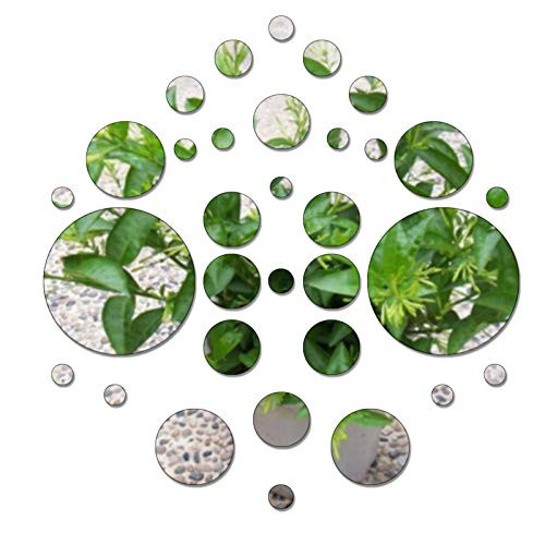 CREATCABIN 32 Pieces Round Acrylic Mirror Wall Stickers Circle Mirrors Wall Decals Self Adhesive Circle for Home Living Room Bedroom Decoration- Silver