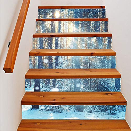 JIZHU Stair Stickers DIY Wall Mural Decorative Self Adhesive Winter Forest Decal Home Decoration Peel and Stick