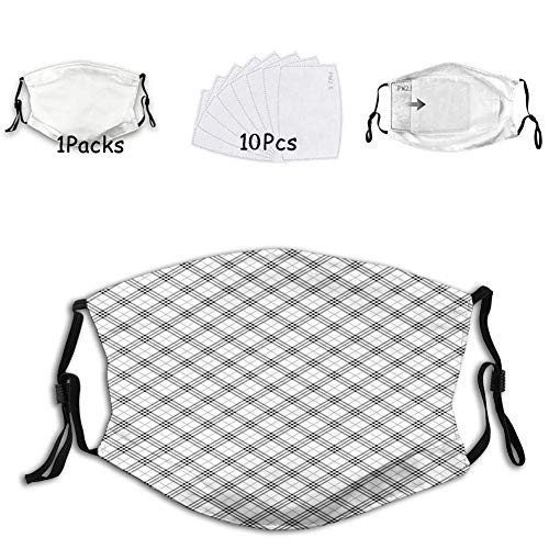 Fillter Face Cloth For Adults Monochromatic Diagonal Pattern with Checks and Stripes Cold Mouth Dustproof Double Protection