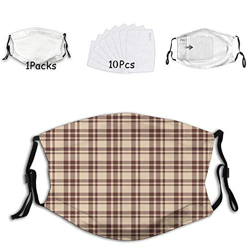 Fillter Face Cloth for Adults Old Fashioned Check Plaid Pattern Scottish Tartan Inspired Reusable Windproof Mouth Anti Dust Double Protection