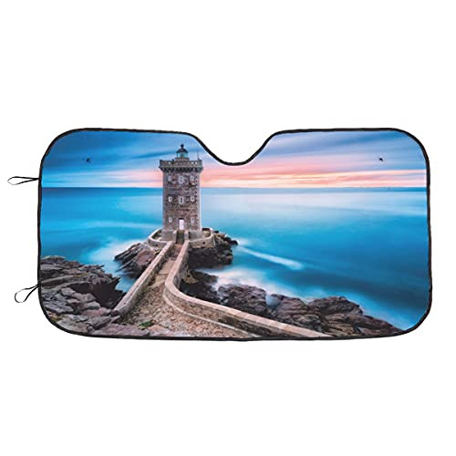 The Lighthouse Car Windshield Sun Shade Auto Front Window Sunshade Blocks UV Rays Sun Visor Protector Funny Car Shield Shade 51x27.5 Inches