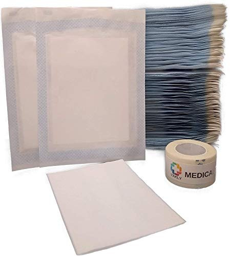 Non-Adherent Pads 2 x 3 -Pack of 100- Sterile Gauze - Non-Stick - Non-Adhesive Wound Dressing Plus 1 Roll of Medical Tape -Individually Sealed  Highly Absorbent - Painless Removal