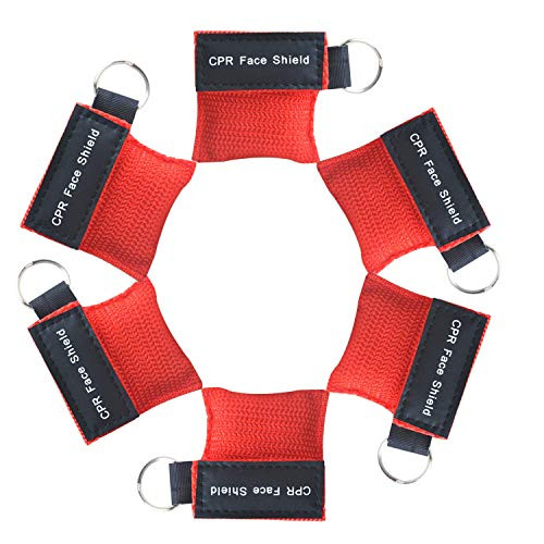 6 PCS CPR Face Shield First Aid CPR Barrier Transparent CPR Keychain Shield with Keychain Pouch CPR Emergency Kit -Red-