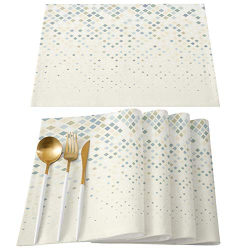 Home L6 Placemats for Dining Table Check Plaid Cotton and Linen Table Mats Lattice Grid Cubes Simple Style Heat Resistant Non-Slip Washable Tablemats- Set of 6